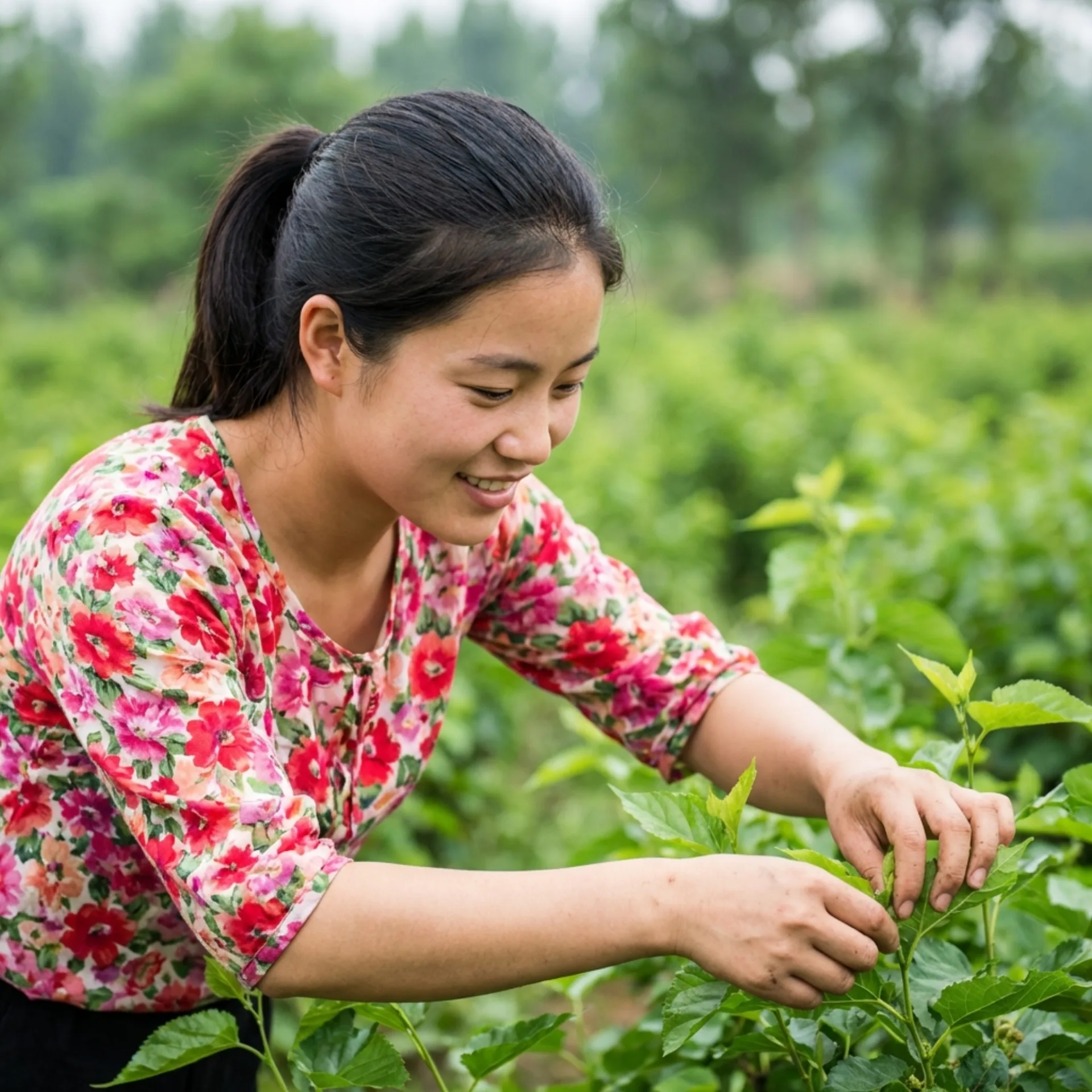 Bäuerin in der Seidenfarm